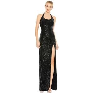 Ieena for Mac Duggal 11279 Slit Halter Neckline Dress SZ 20